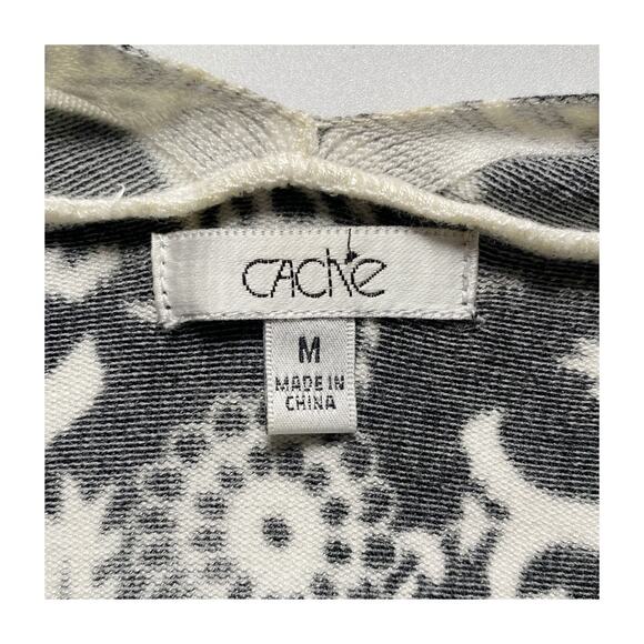 Cache Black White Paisley Open Front Cardigan M Lightweight Layering Piece - Picture 5 of 16